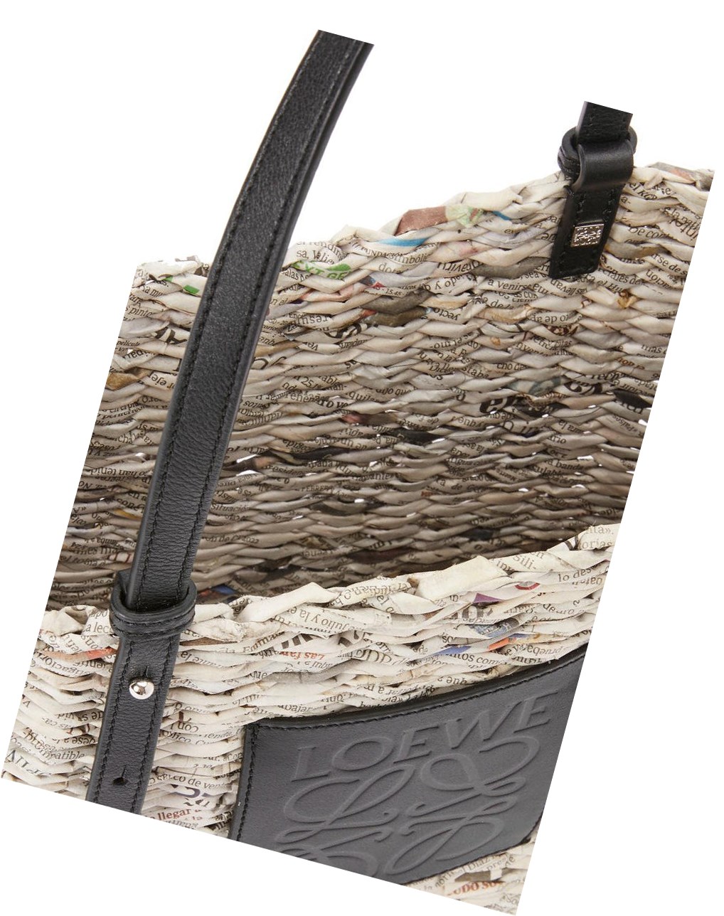 Loewe Small Newspaper Square Basket bag in paper and calfskin Negros Multicolor | NWTVS-1607