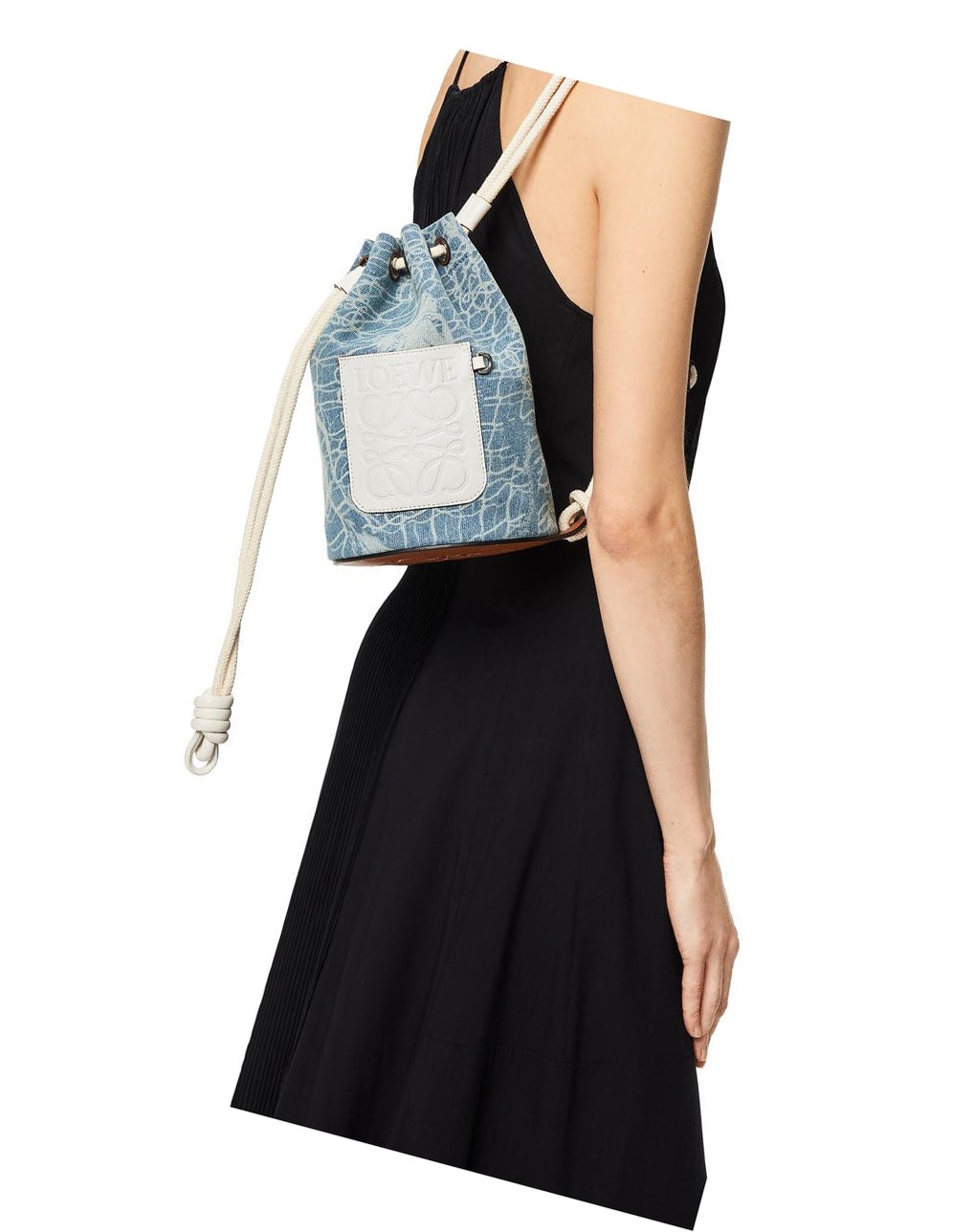 Loewe Small Sailor bag in denim and calfskin Azules Blancos | UWKCH-1406