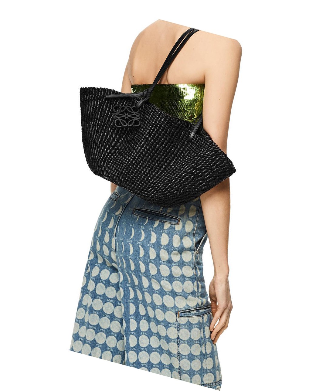 Loewe Small Shell Basket bag in elephant grass and calfskin Negros Negros | ISMNA-4073