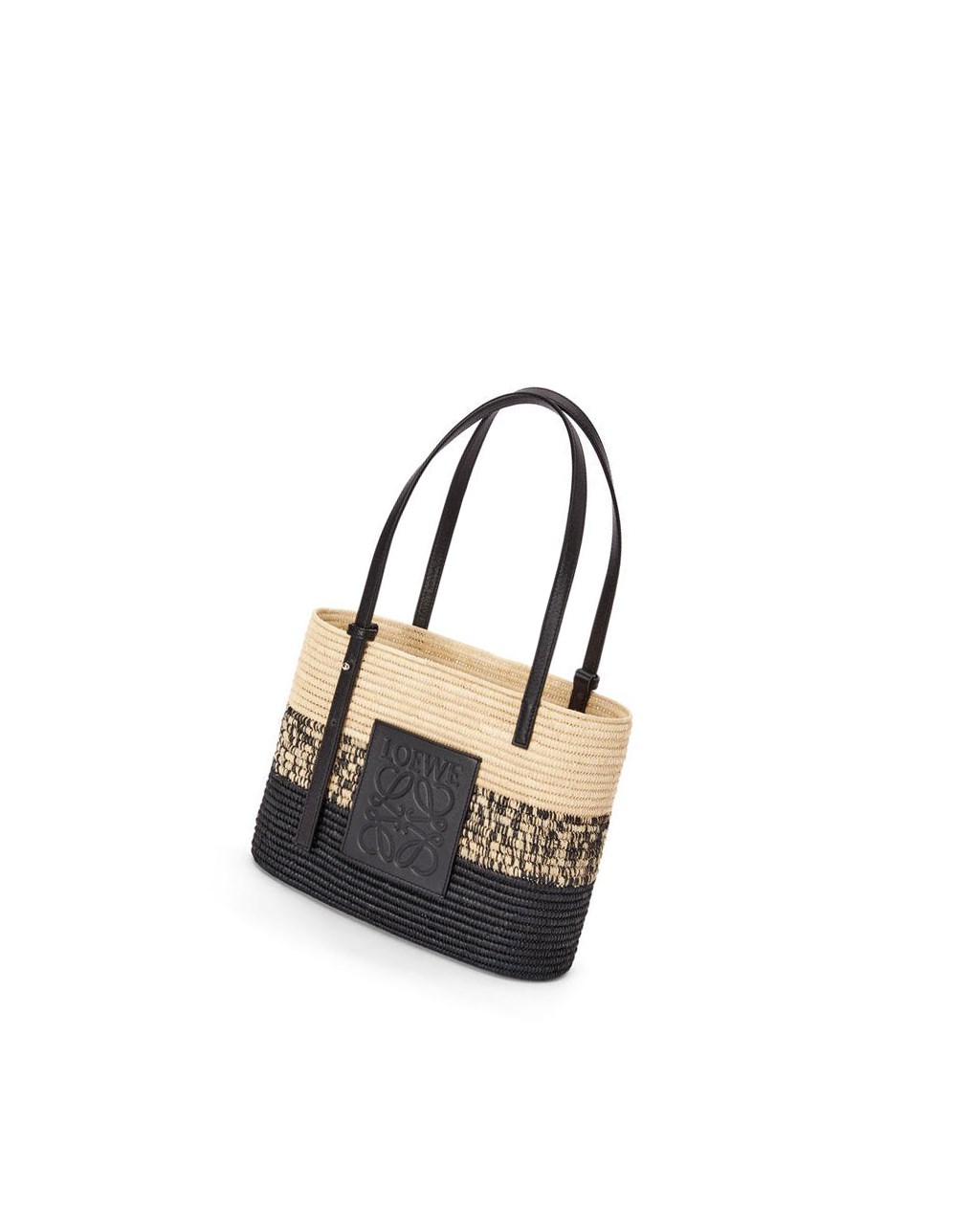 Loewe Square Basket bag in degrade raffia and calfskin Negros | EZAKQ-2861