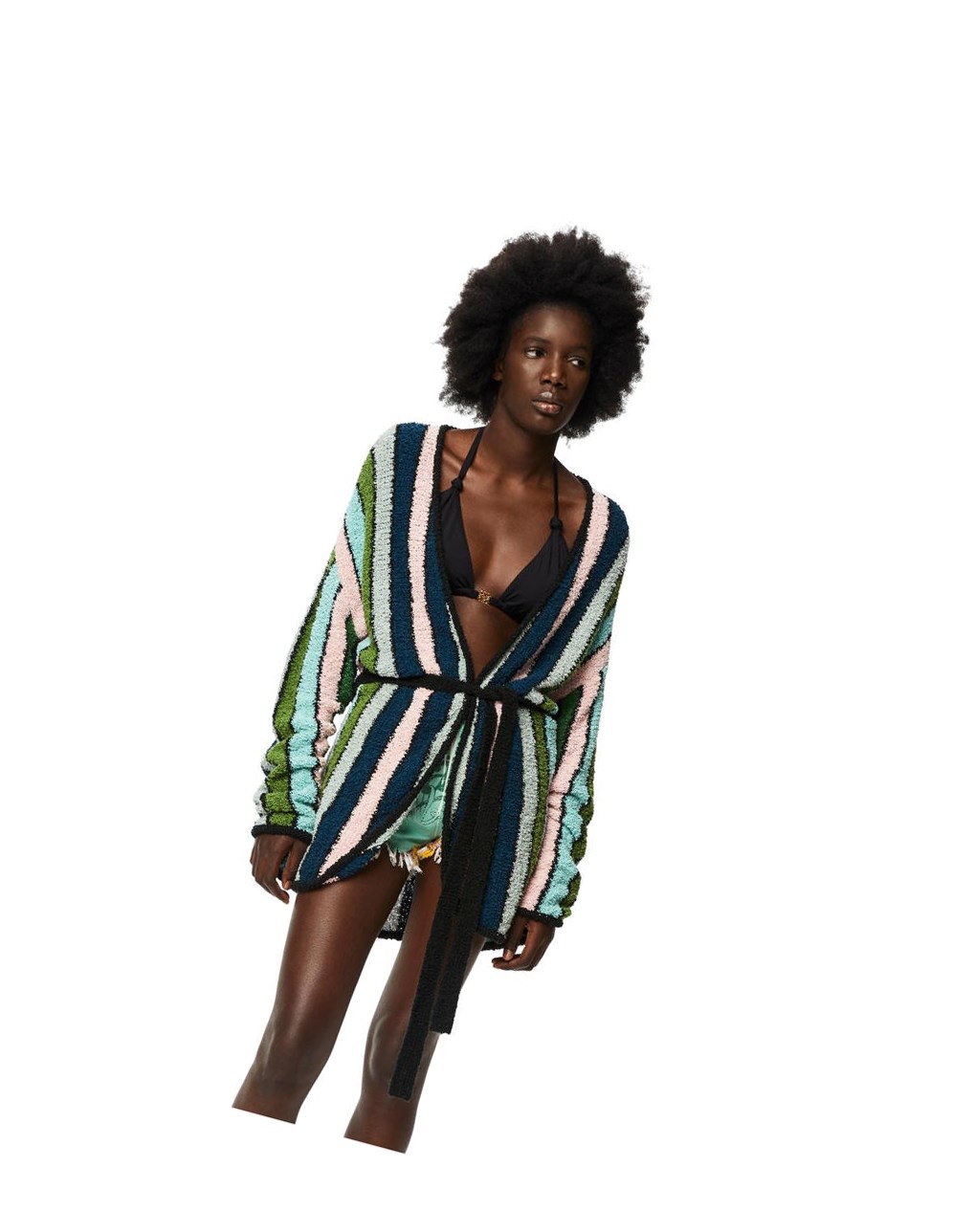 Loewe Stripe belted cardigan in cotton Verdes | GDHJW-0248