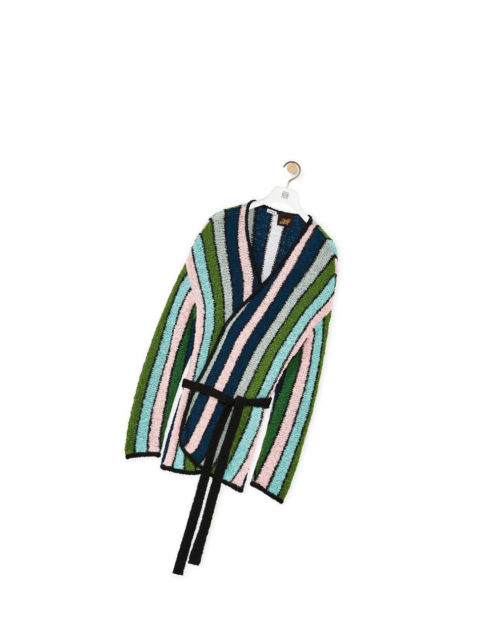 Loewe Stripe belted cardigan in cotton Verdes | GDHJW-0248