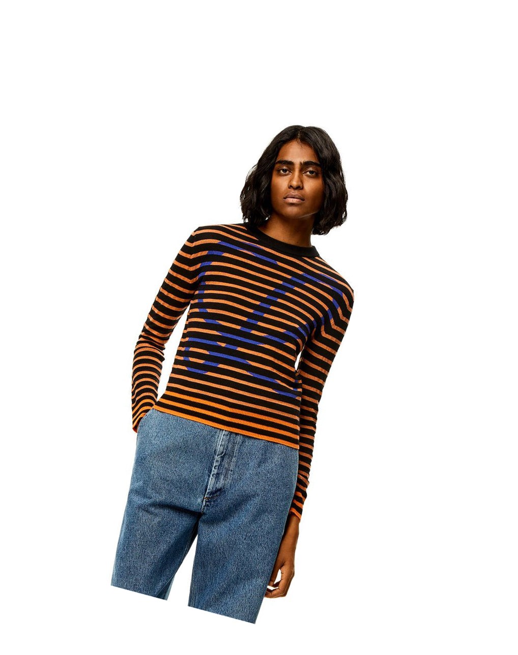 Loewe Striped logo sweater in wool Negros Naranjas | UOETR-6528