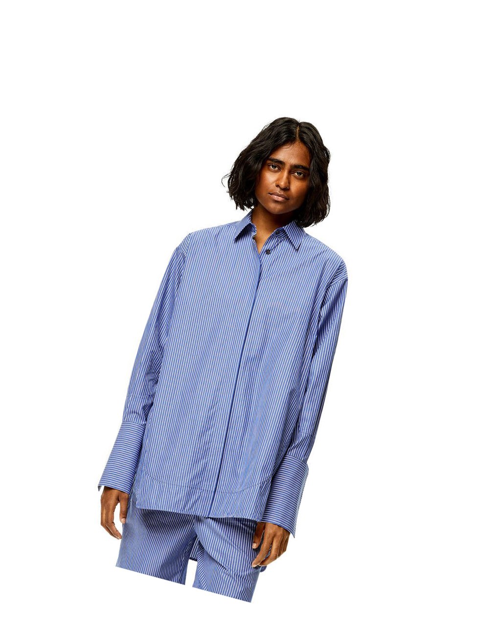 Loewe Striped long shirt in cotton Azules Blancos | QWFSA-9061