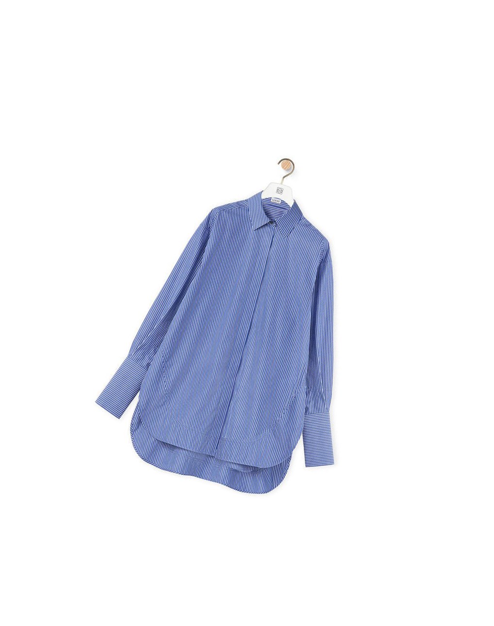 Loewe Striped long shirt in cotton Azules Blancos | QWFSA-9061