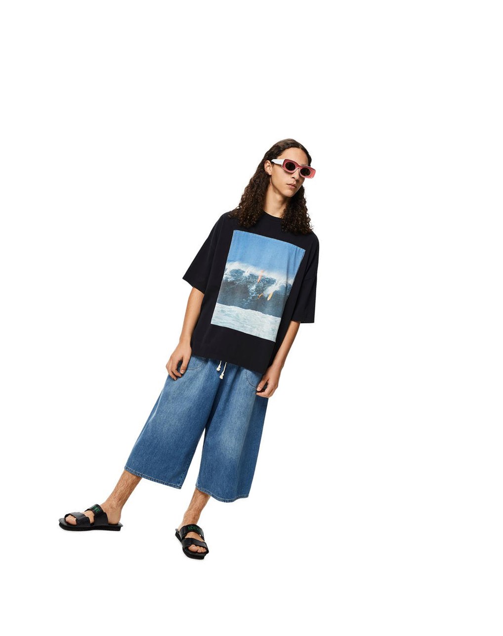 Loewe Surf print T-shirt in cotton Grises Oscuro Azules | CDREX-4056