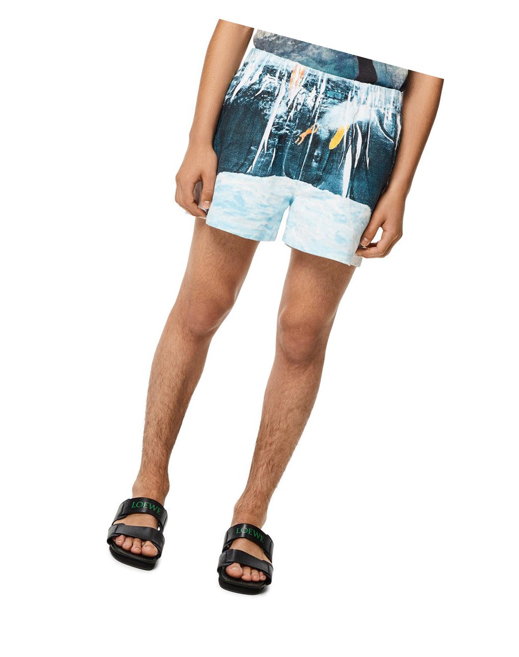 Loewe Surf print short pants in linen Blancos Azul Marino Azules | HMVDN-7890