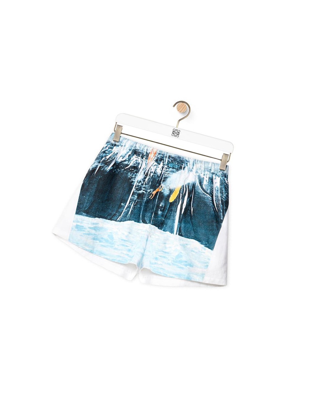 Loewe Surf print short pants in linen Blancos Azul Marino Azules | HMVDN-7890