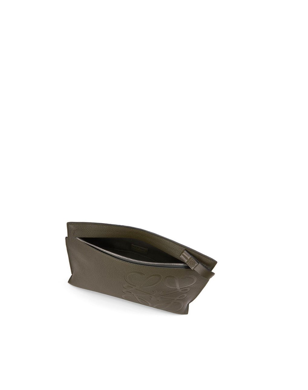 Loewe T Pouch in grained calfskin Kaki Oscuro Verdes | CKLVB-4859