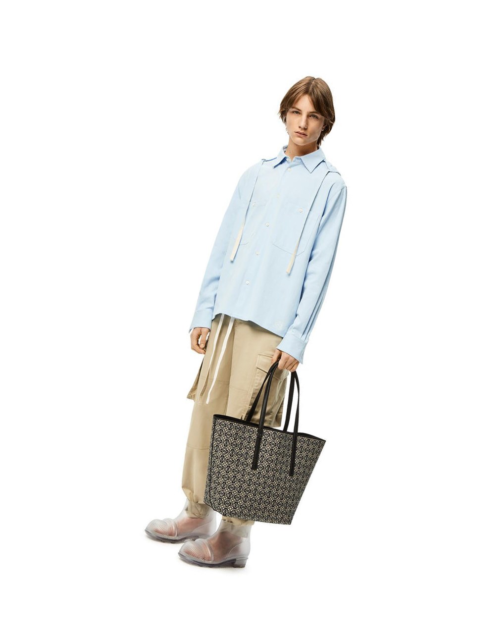 Loewe T Tote bag in Anagram jacquard and calfskin Azul Marino Negros | OBSWH-4725