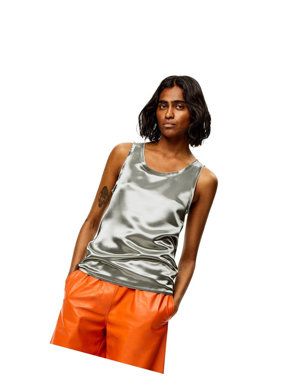 Loewe Tank top in satin Plateadas | QCJVF-2918