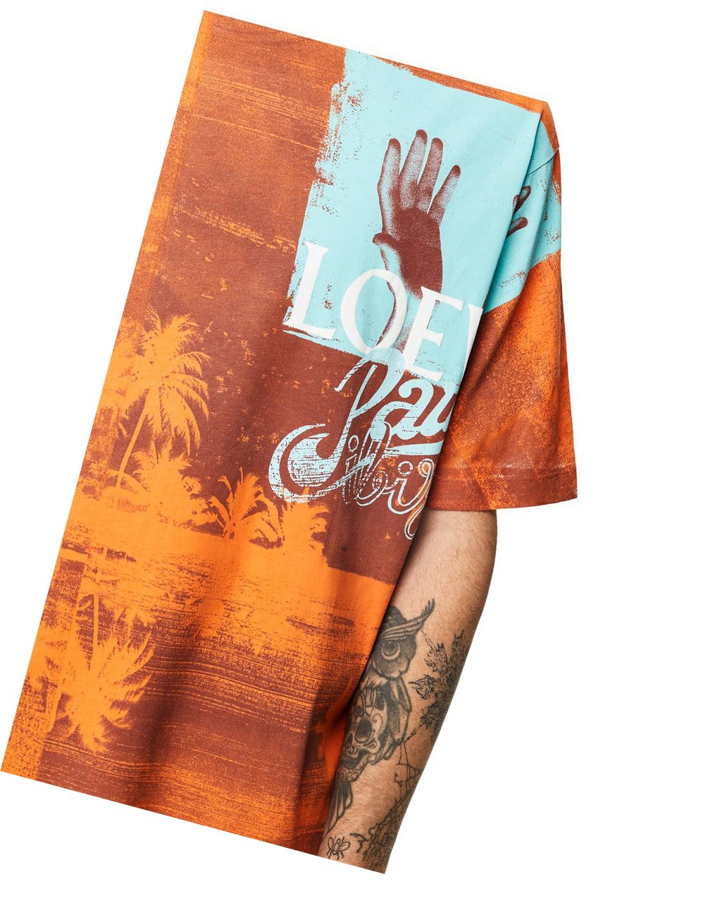 Loewe Tropical hands print T-shirt in cotton Blancos Marrom | JDYHU-5234