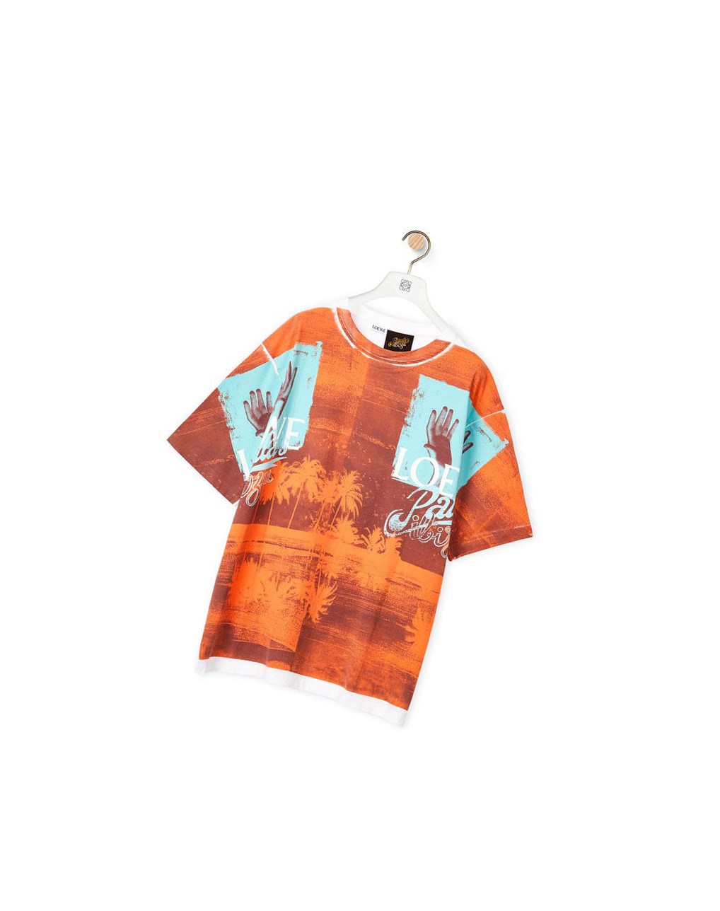Loewe Tropical hands print T-shirt in cotton Blancos Marrom | JDYHU-5234