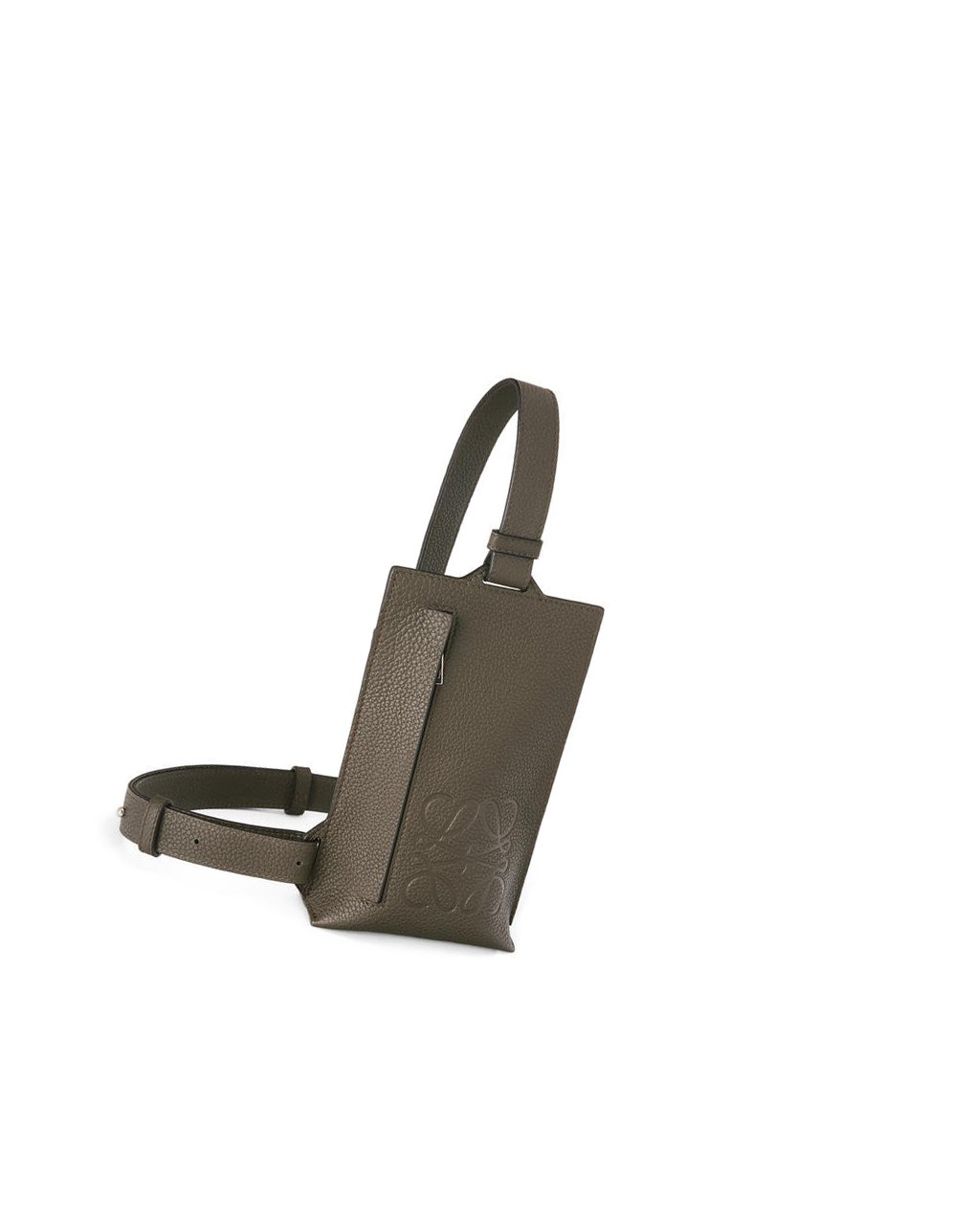 Loewe Vertical T Pocket in grained calfskin Kaki Oscuro Verdes | UVOFQ-9035