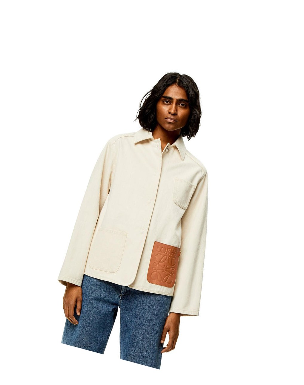 Loewe Workwear jacket in cotton and linen Ecru | LTCAY-6571