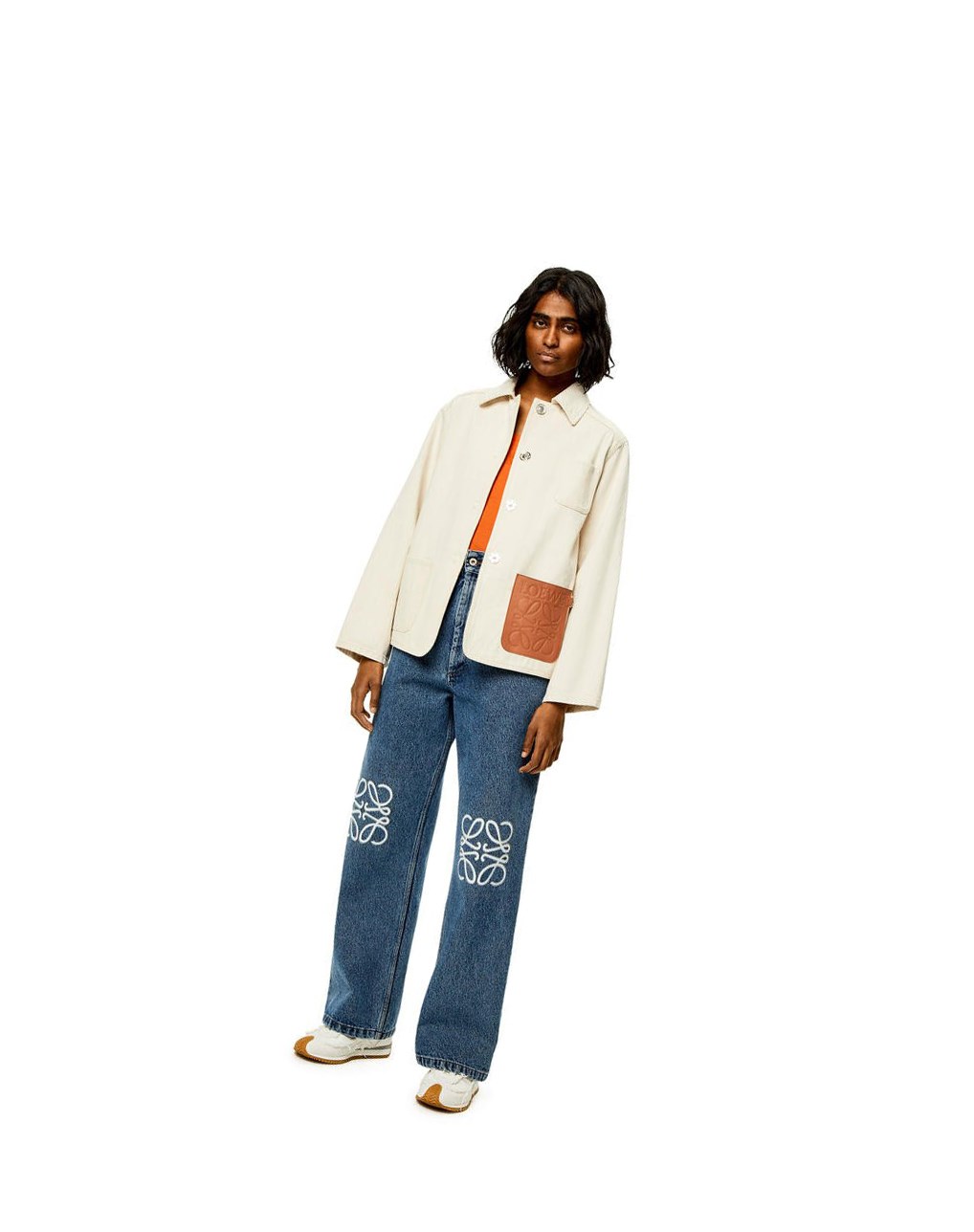 Loewe Workwear jacket in cotton and linen Ecru | LTCAY-6571