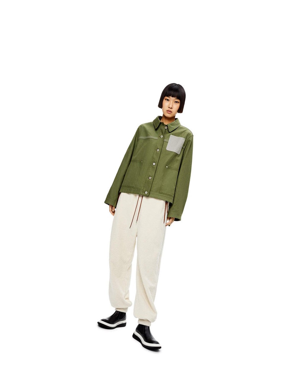 Loewe Workwear jacket in cotton and linen Verdes | PSHCY-4269