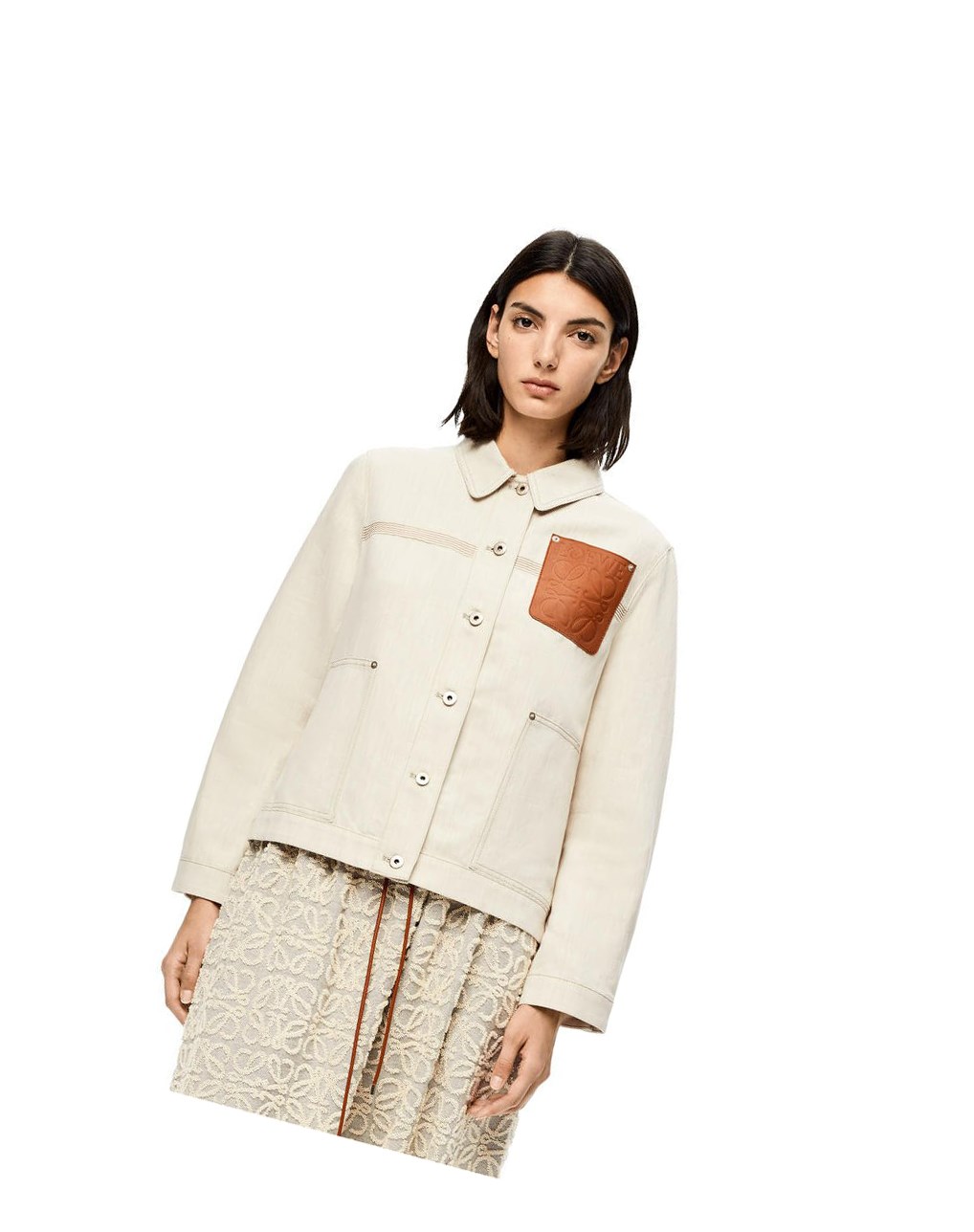 Loewe Workwear jacket in cotton and linen Ecru | UESAT-1379