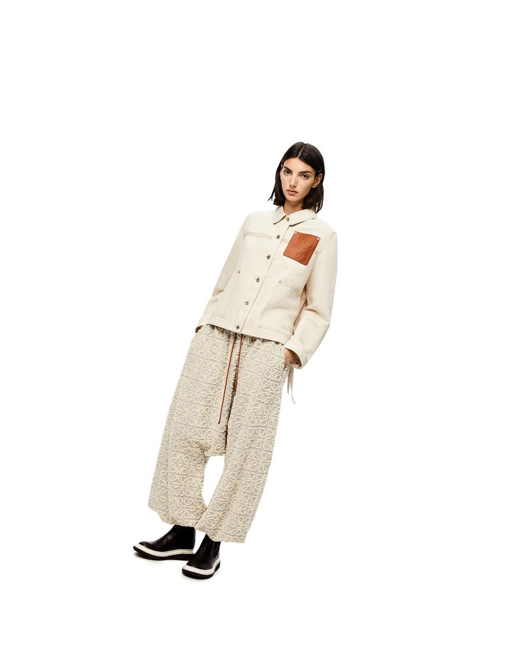 Loewe Workwear jacket in cotton and linen Ecru | UESAT-1379