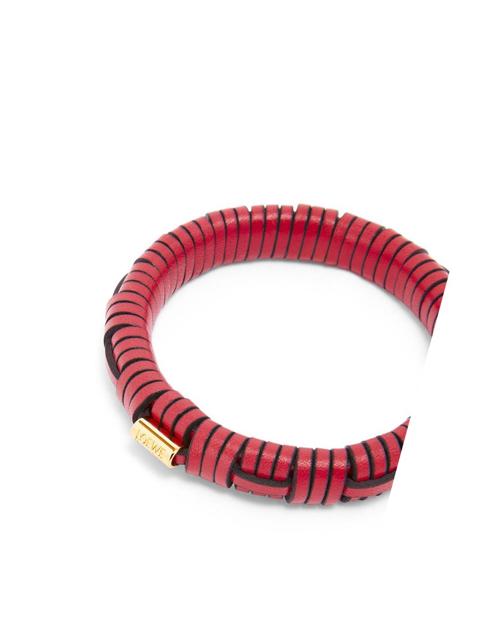 Loewe Woven bangle in brass and classic calfskin Fucsia | DYTRG-2781