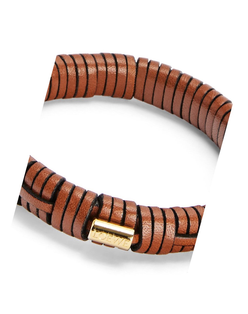 Loewe Woven bangle in brass and classic calfskin Tan | TFDZU-6470