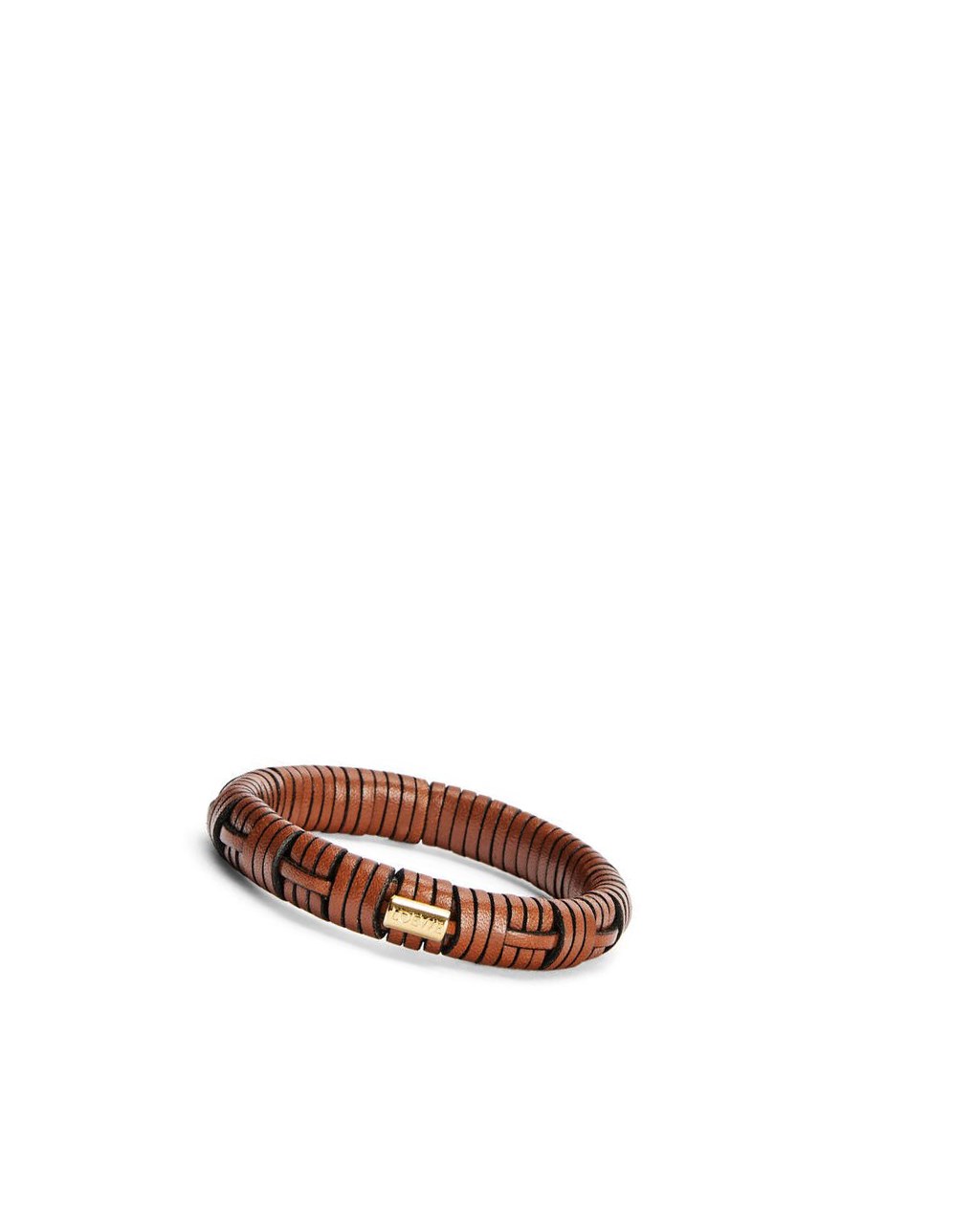 Loewe Woven bangle in brass and classic calfskin Tan | TFDZU-6470