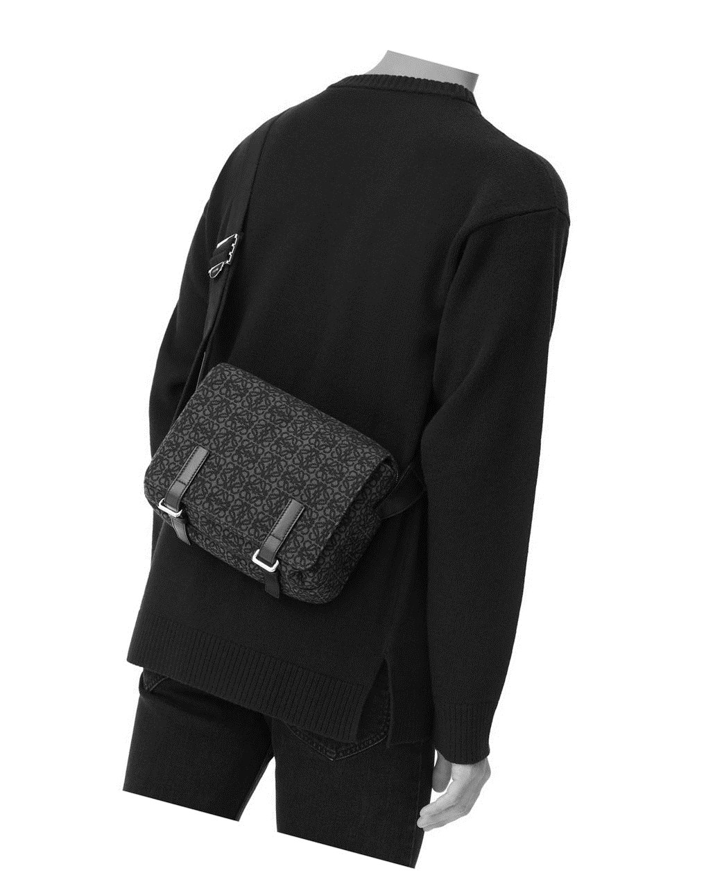 Loewe XS Military messenger bag in Anagram jacquard and calfskin Negros | GKVRE-7068