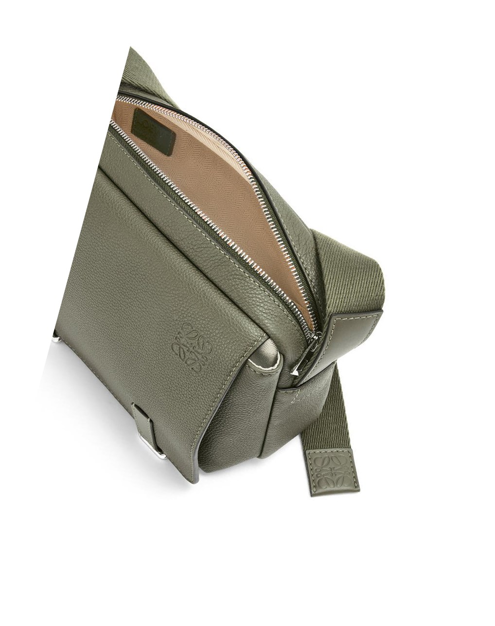 Loewe XS Military messenger bag in soft grained calfskin Kaki Verdes | JAUTM-0425