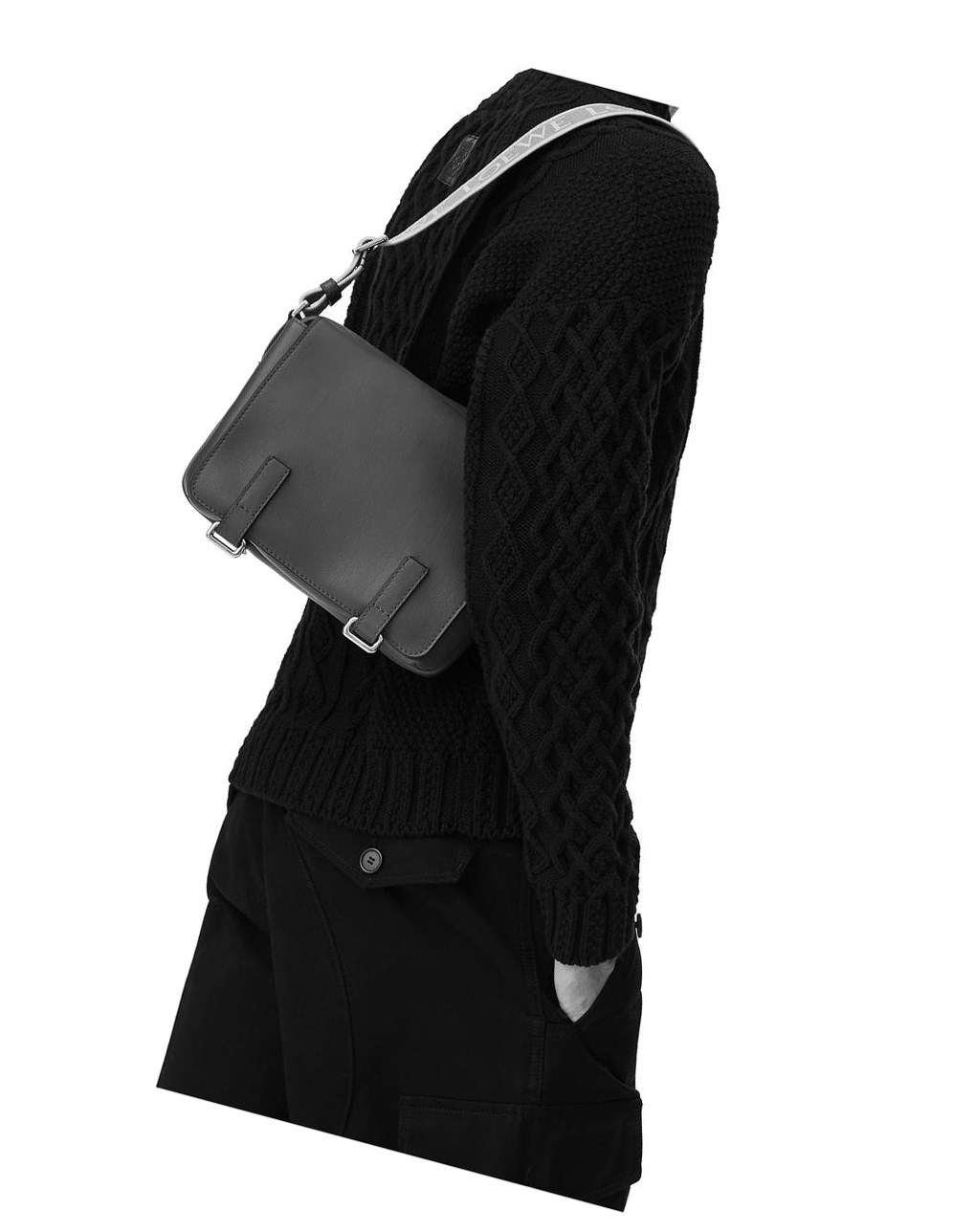 Loewe XS Military messenger bag in supple smooth calfskin and jacquard Negros | CMWVH-5603