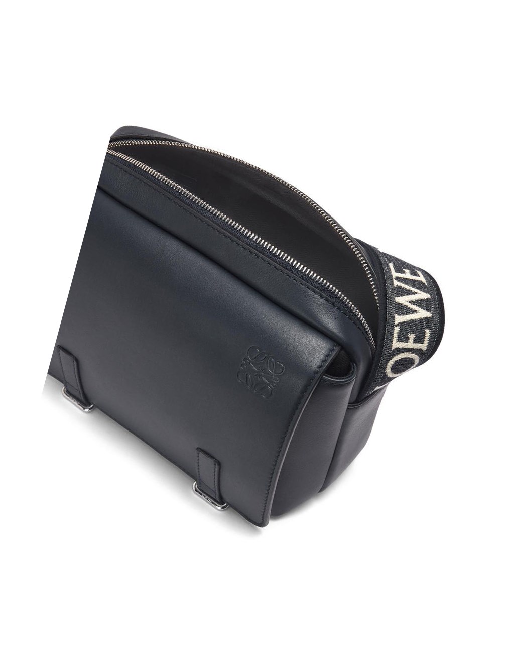 Loewe XS Military messenger bag in supple smooth calfskin and jacquard Azul Marino Oscuro | GZDLV-2039