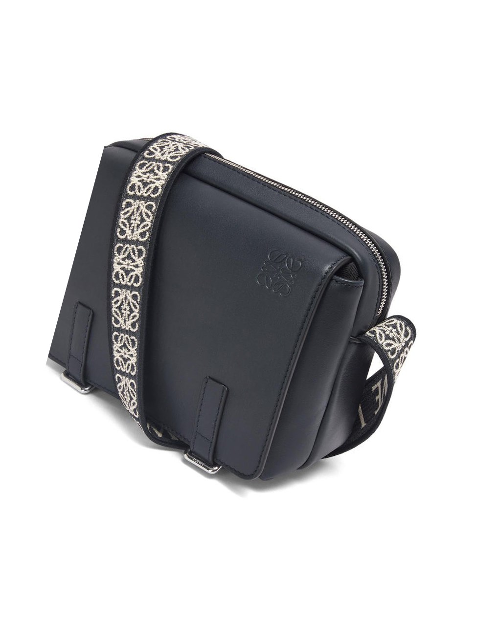 Loewe XS Military messenger bag in supple smooth calfskin and jacquard Azul Marino Oscuro | GZDLV-2039