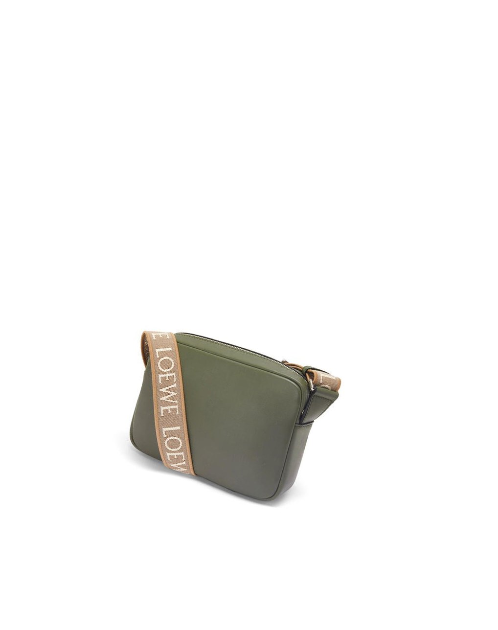 Loewe XS Military messenger bag in supple smooth calfskin and jacquard Kaki Verdes | ONPLT-6924