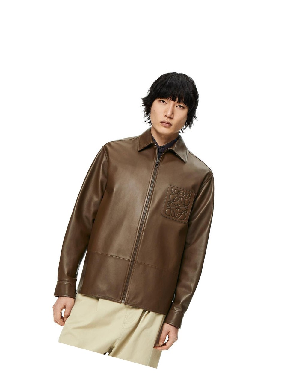 Loewe Zip overshirt in nappa Kaki Verdes | LGSUE-3186