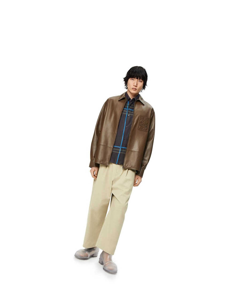 Loewe Zip overshirt in nappa Kaki Verdes | LGSUE-3186