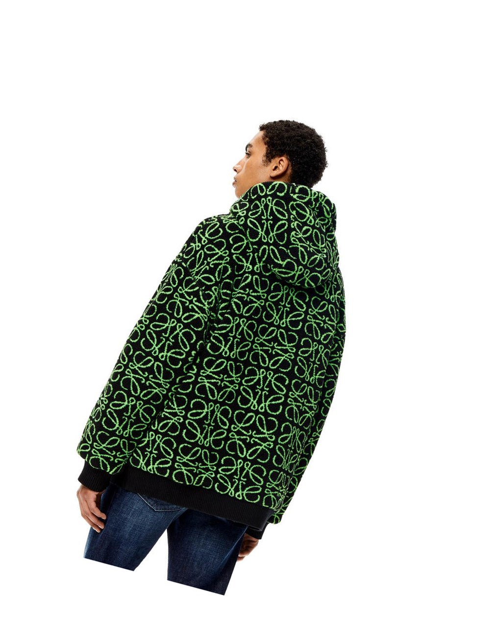 Loewe Zip-up parka in Anagram jacquard fleece Verdes Negros | VMKIS-4015