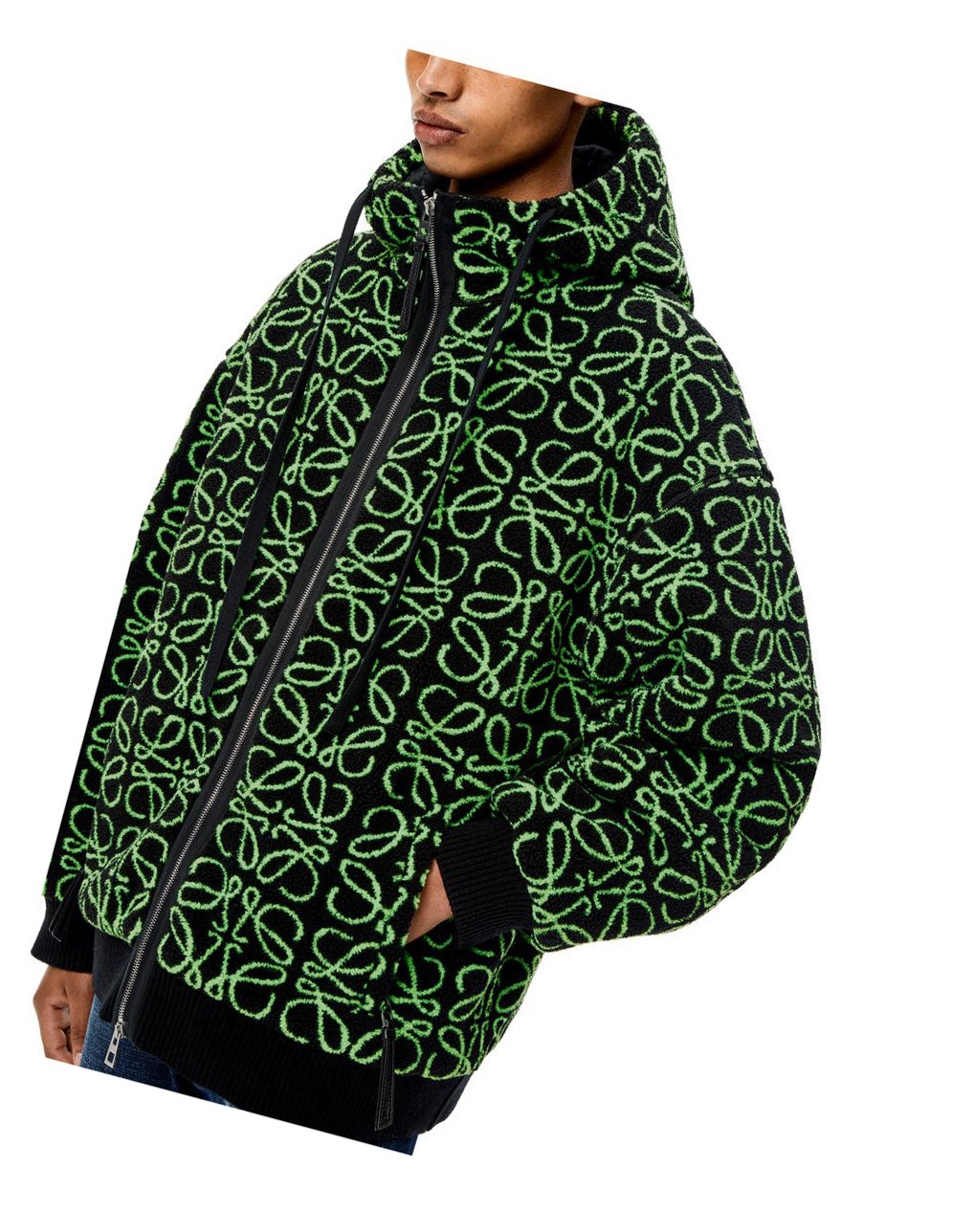 Loewe Zip-up parka in Anagram jacquard fleece Verdes Negros | VMKIS-4015