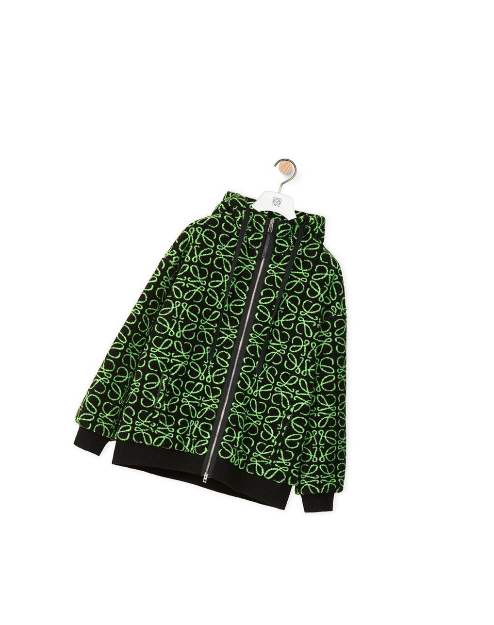 Loewe Zip-up parka in Anagram jacquard fleece Verdes Negros | VMKIS-4015