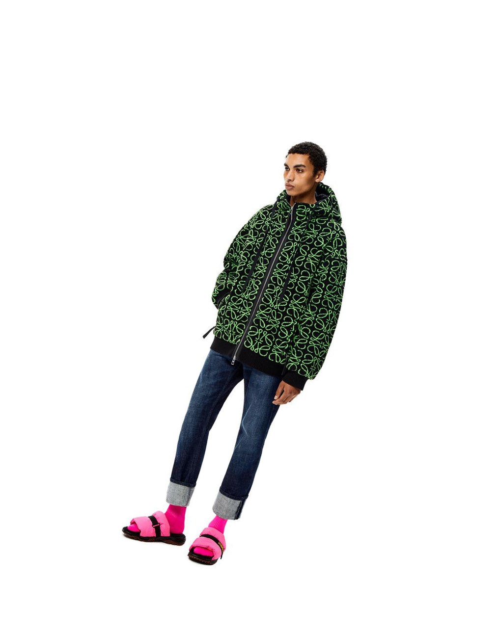 Loewe Zip-up parka in Anagram jacquard fleece Verdes Negros | VMKIS-4015