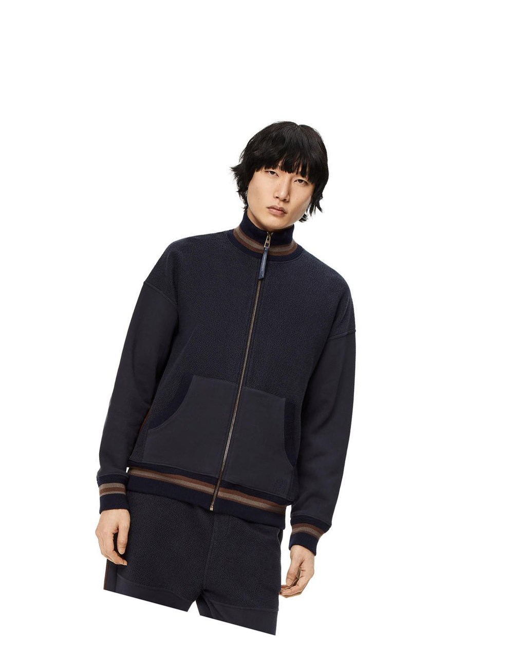 Loewe Zip-up ribbed jacket in cotton Azul Marino Oscuro Azules | VLWOP-7214