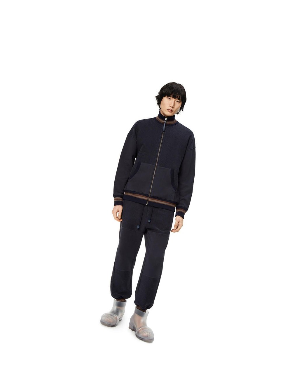 Loewe Zip-up ribbed jacket in cotton Azul Marino Oscuro Azules | VLWOP-7214