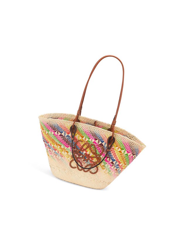 Loewe Anagram Basket bag in rainbow iraca palm and calfskin Multicolor | FSRZC-4158