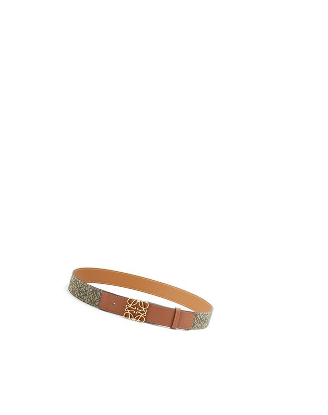 Loewe Anagram belt in jacquard and calfskin Kaki Verdes Dorados | KFNDG-6798