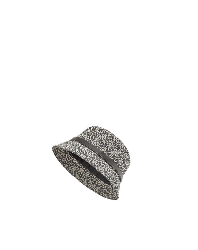 Loewe Anagram bucket hat in jacquard and calfskin Azul Marino Negros | GPDHM-3045
