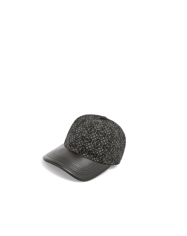 Loewe Anagram cap in jacquard and calfskin Negros | CYUWJ-0843