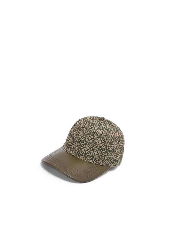 Loewe Anagram cap in jacquard and calfskin Kaki Verdes | EKJWT-2850