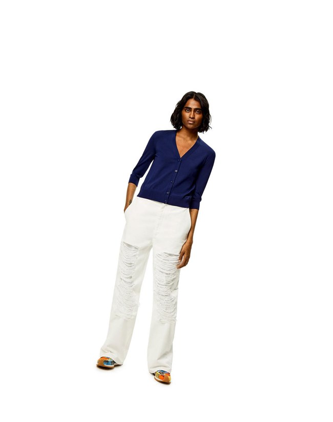 Loewe Anagram cropped cardigan in wool Azul Marino Azules | WEINQ-1693