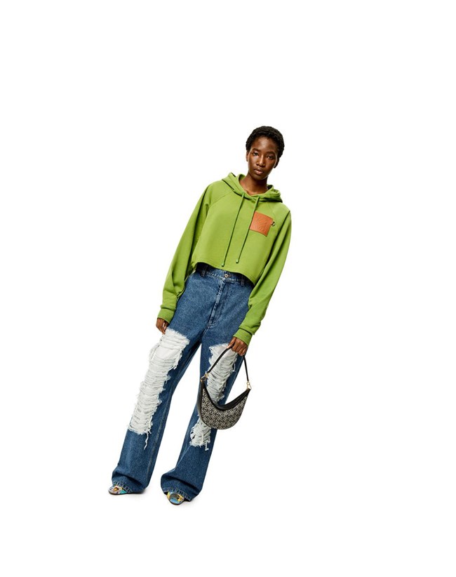 Loewe Anagram cropped hoodie in cotton Verdes | FEPOR-1593