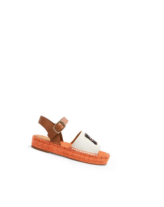 Loewe Anagram espadrille in canvas and calfskin Natural / Tangerine | RONSI-5013