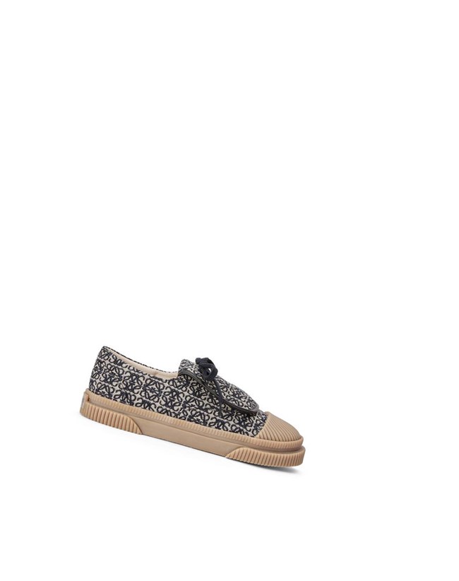 Loewe Anagram flap sneaker in jacquard and calfskin Azul Marino Negros | EWGUB-6847