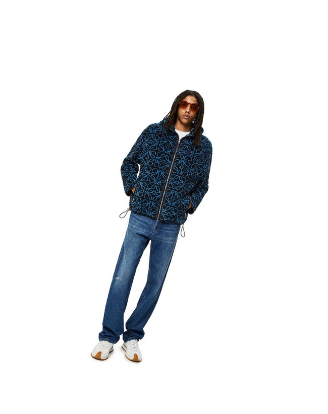 Loewe Anagram jacquard fleece jacket Negros Turquesa | YZHVR-5074